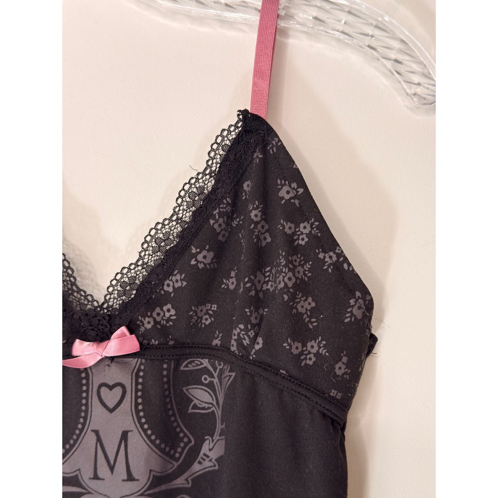 Women's Lace Trim Tank Top Black Bow Floral Babydoll Coquette Whimsigoth Small - Picture 5 of 14